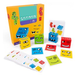 Puzzle Building Cubes Game Educational Fun Wooden Face Changing Building Blocks for Kids Over 3 Years Old