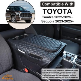 Center Console Armrest Cover Compatible with Toyota Tundra 2022+ Sequoia 2023+ Leather Middle Console Cushion Lid Pad Waterproof Anti-Scratch Armrest Seat Box Cover With Pocket Storage Bag Accessories