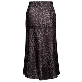 Soowalaoo Womens Skirt Midi Long Length Silk Satin High Waisted Elastic Casual Trendy Summer Skirts Leopard Dark XL