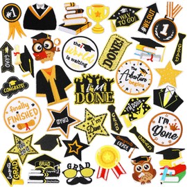 36pcs Graduation Iron on Patches Graduation Souvenir Embroidered Sew Applique Repair Patch Congrats 2025 Graduation Favors for High College Teacher Student Clothing Dress Backpack Hat Decorations