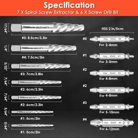 THINKWORK Damaged Screw Extractor Set, 13Pcs Easy Out Bolt Extractor Set, Drill Bit Stripped Screw Remover Tools for Damaged, Broken, Rusted, Small Screws, Bolts, Nuts