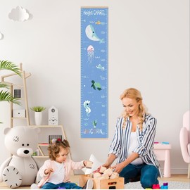 Xorinija 55 * 12.2-inch Extra-Wide Cartoon Children's Height Measure Wall Hanging Chart, Removable, Easy to Store, and Precision Measurement (Ocean)