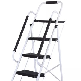 SEGAWE 5 Step Ladder Folding Steel Step Stoo w/Non-Slip Wide Pedal and Tool Tray White
