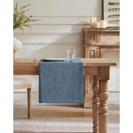 ZeeMart Burlap Style Farmhouse Table Runners 48 Inches Long, Blue Rustic Woven Dining Table Runner for Everyday Use, 14x48 Inches, Blue