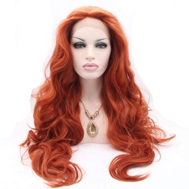 Xiweiya Wigs 360#Color Drag Queen Wigs Red brown Long Body Wave Synthetic Copper Red lace Front Wig Heat Resistant Fiber Hair Wigs…