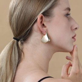 Apsvo Earrings Dupe Chunky Gold Hoop Earrings for Women, Dangle Lightweight Tear Drop Dome Statement Earring Trendy Jewelry Gifts Hypoallergenic (35mm)