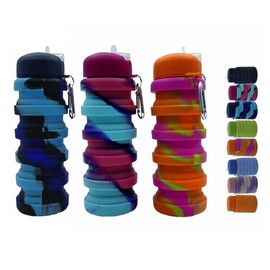 Dontinhu Collapsible Water Bottles 3 Pack 16oz(about 500ml), Travel Portable Sport Water Bottle, Silicone Foldable Water Bottles for Gym Camping Outdoor Hiking. (Colorful)