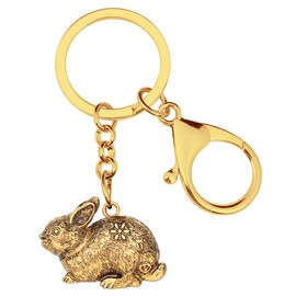 DUOWEI Easter Antique Tiny Rabbit Bunny Keychain Pets Key Ring Purse Decoration for Women Girl Kid Charm Gifts (Gold)