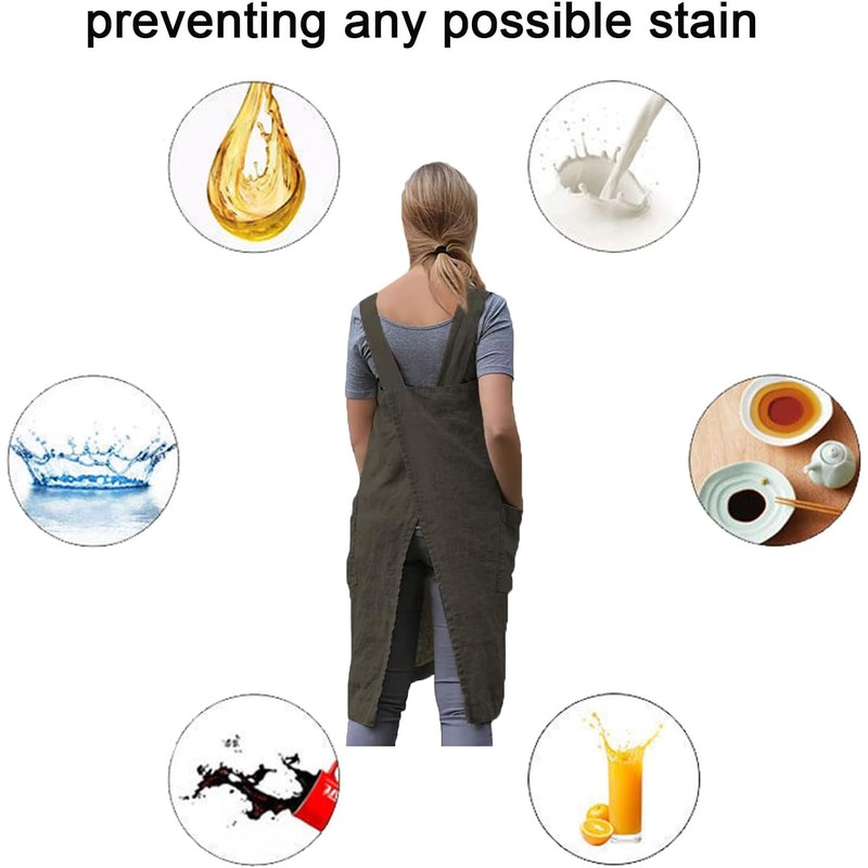Stomeshle Japanese Aprons Plus Size Smock for Women with Pockets