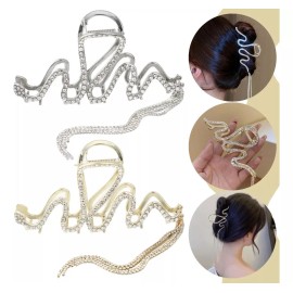 Universo en Linea Pinza Cabello Diseño Serpiente Diamantes Brillantes Metal Color Plateado