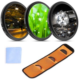 Erzekrim 58 mm Star Filter Pack of 3 Adjustable Cross Filter Star Effect Filter 4 Points 6 Points 8 Points Starburst Filter Kit Star Filter Grid Filter with Filter Bag for Cameras Lens