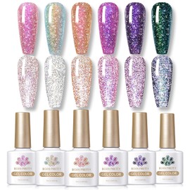 Born Pretty Reflective Glitter Gel Nail Polish Shimmer Sequins Sparkly Shiny Disco DJ Glitter Sequins Nail Polish 6PCS 10ML
