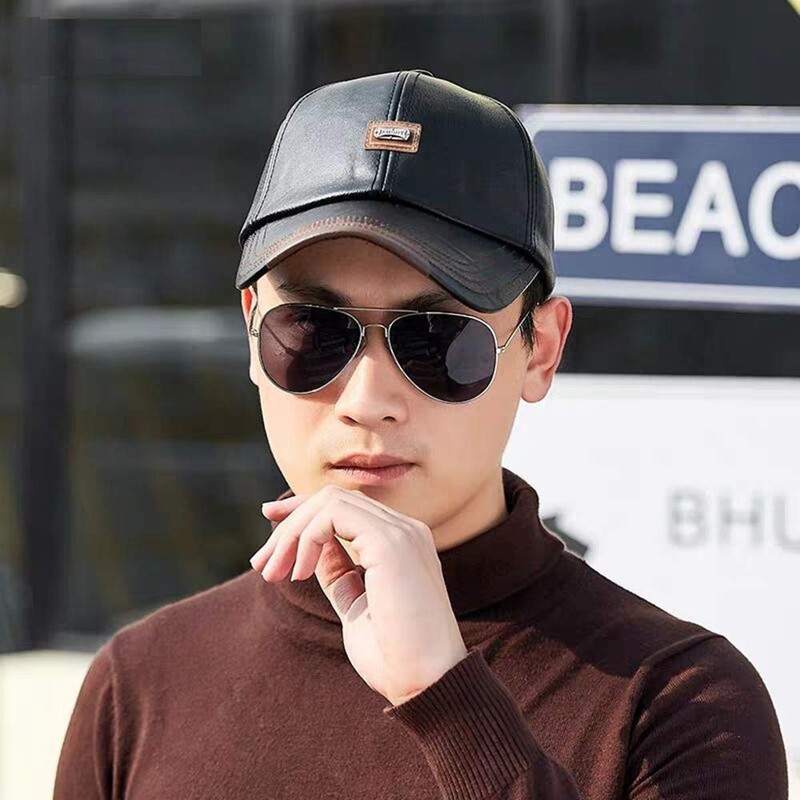 CHENNUO PU Leather Baseball Cap Men's Baseball Cap Outdoor Winter