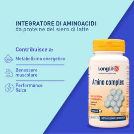 LongLife® Amino complex | Aminoacidi essenziali da proteine del siero di latte | Con L-carnitina e vitamina B-6 | Metabolismo energetico | Fino a 1 mese di trattamento | Vegetariano e senza glutine