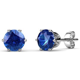 Cate & Chloe September Birthstone Stud Earrings | 18k White Gold Plated with Solitaire 1ct Blue Sapphire Gemstone Crystals | Round Cut Crystal Earring Set for Women, Hypoallergenic, Gift For Her