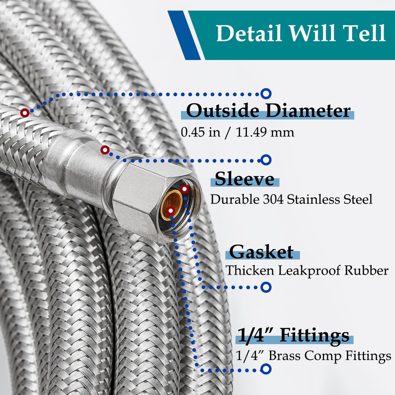 Refrigerator Water Line for Ice Maker Braided - 12' Pex