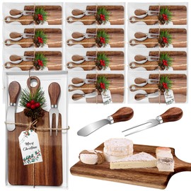 12 Set Christmas Gifts Bridal Shower Favor Wooden Square Cheese Board Gift Set Cheese Knives Mini Cutting Board Bulk Set Christmas Tags and Boxes Christmas Party Birthday