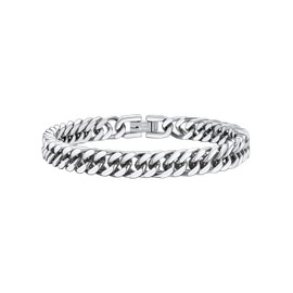 FaithHeart Mens Silver Bracelet, 8mm Width Stainless Steel Wrist Bracelets Men's Hip Hop Jewelry 9.1 Inch Length