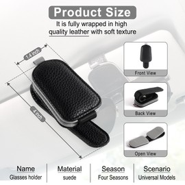 SINGARO Sunglasses Holder for Car, Leather Magnetic Buckle Sun Visor Sunglass Clip, Ticket Card Storage Glasses Clip, Car Interior Accessories for Men and Women（Black-Gray）