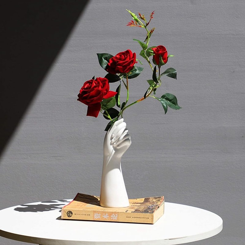 Pojedehy 9Inch Modern Art Ceramic Flower Vase Tabletop White Arm