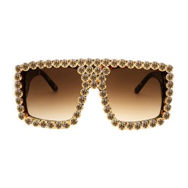 FEISEDY Oversized Square Sunglasses for Women with Sparkling Rhinestone Thick Shield Sun glasses B2916