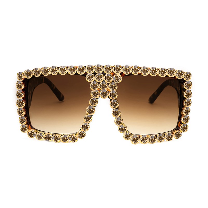 FEISEDY Oversized Square Sunglasses for Women with Sparkling Rhinestone Thick
