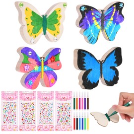 Ainiv 24Pcs Butterfly Craft Kit for Kids, Wooden Butterfly Crafts Kit for Children, Creative DIY Arts and Crafts Gifts for Girls Boys, Crafting Party Activities Home Garden Decor