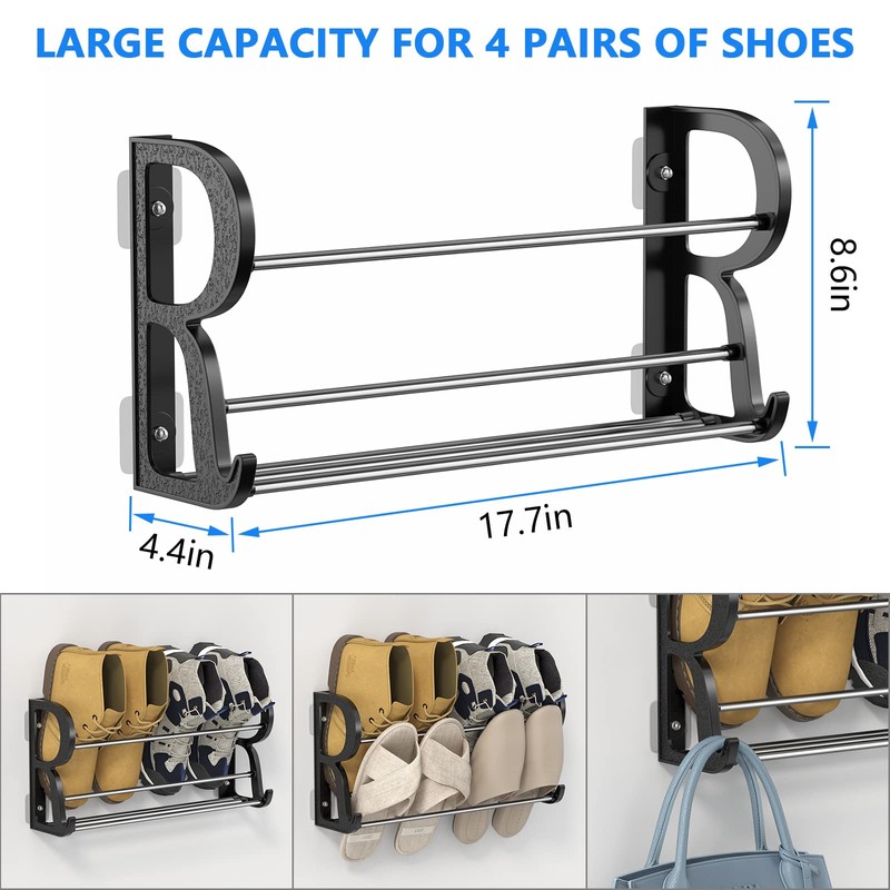 DEYILIAN Hanging Shoe Rack 2 Pack, Wall Mount Shoe Rack