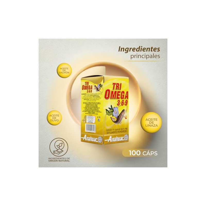 TRIOMEGA 3, 6, 9, Suplemento Alimenticio, Salud Cardiovascular, 100 capsulas,