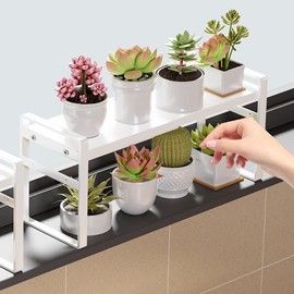 Stuzos Retractable Over The Sink Shelf - Carbon Steel Window Sill Plant Shelves, Kitchen Counter Shelf for Plants & Storage Organization Accessories (White)
