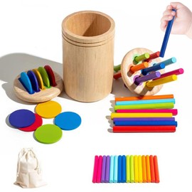 Uandhome 2 in 1 Montessori Toys for 1-3 Year Old Wooden Learning Color Sorting Toys for Toddlers Age 1 2 3, Fine Motor Developmental Infants Sensory Matching Games (Circle)