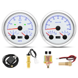 ARTILAURA GPS Speedometer& Fuel Gauge (Adjust 240-33ohms, 0-90ohms, 0-190ohms) &Voltmeter+ Tachometer& Oil Pressure Gauge & Water Teperature, 85mm Boat Gauge Set for Marine Car Auto White