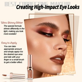 Glitter Liquid Eyeshadow, Liquid Eyeshadow, Waterproof, Long-Lasting Metallic Shimmer Eyeliner Liquid, Non-Flocking & No Fallout, for Smooth Shimmer Eye Make-Up, Bronze Gold