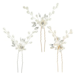 IWOWHERO 3pcs Bridal Pearl Hairpins Elegant U Shaped Wedding Hair Clips Delicate Hair Forks for Bride and Bridesmaids for Weddings Banquets Parties