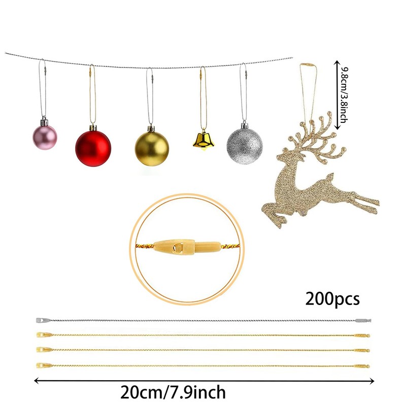 200Pcs Christmas Ornament Hooks, Ornament Hangers with Snap Ornament String