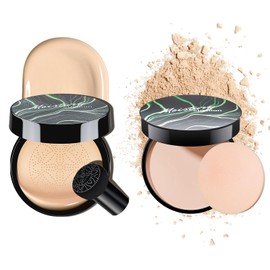 OETUIOW Mushroom Head Air Cushion CC Cream with Setting Powder Makeup Set, Controls Shine & Smooths Complexion, Blurs Fine Lines & Imperfections, Even Skin Tone for All Skin Types (Natural Color)