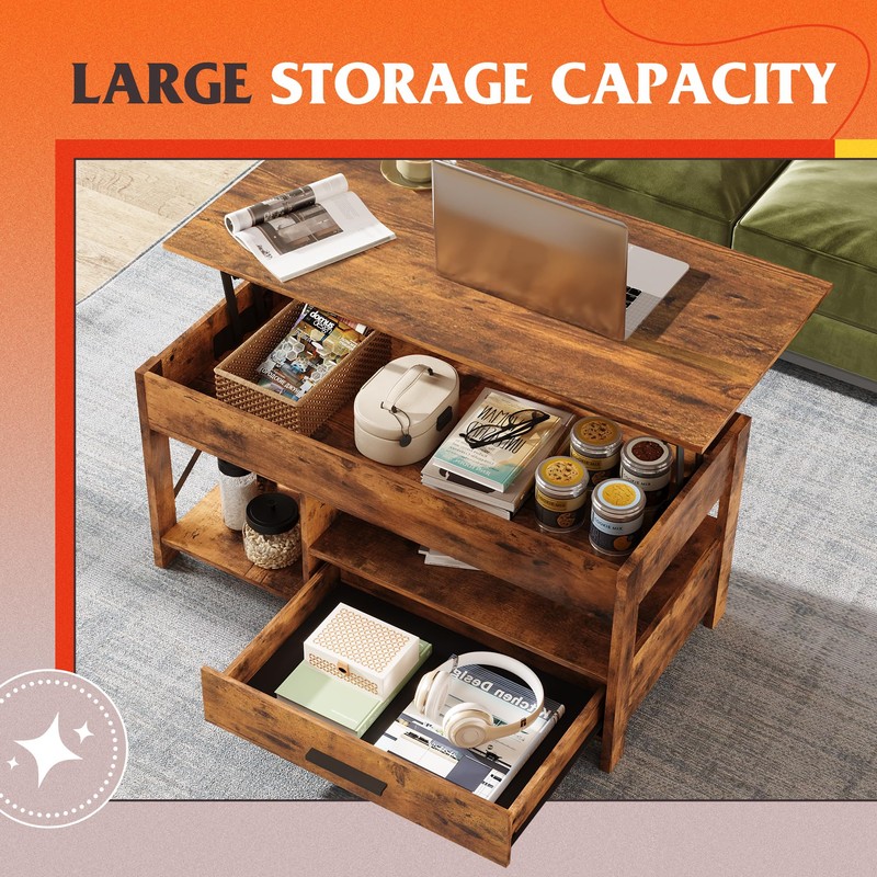 WLIVE Coffee Table, 39" Lift Top Coffee Table with Hidden