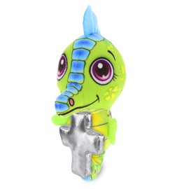 DolliBu Seahorse Stuffed Animal with Silver Cross and Personalization - Religious Baptism Gifts for Boys and Girls, Dedication Christening Gifts Plush Prayer Toy Healing Teddy Bear - 7.5 Inches
