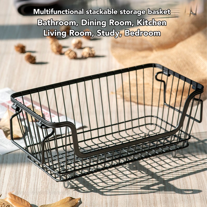 Freezer Basket Stackable Open Front Wire Storage Bin with Foldable