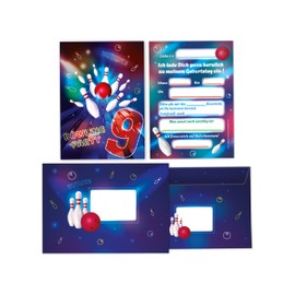 Limonia 10 Invitations for 9th Children's Birthday Bowling Neon Invitation Birthday Girls Children Boys Boys Gift Bag Set Including 10 Envelopes, 10 Bags, 10 Stickers