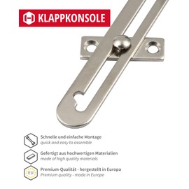 Gedotec Folding Console - Flap Holder with Locking | 1 Piece Folding Hinge 150 mm - Right Stop | CLAPPY+ | Hinges Folding Flap Fitting for Furniture | Hinges Cabinet Door Folding Table Wall