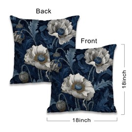 DWSHX William Morris Inspired Design Floral Pillow Covers, Vintage Floral Owl Print Throw Pillow Covers Home Decor, Retro Pillowcase Cushion Cover for Bed Sofa Living Room (White Floral, 18x18inch)