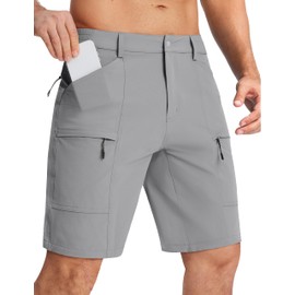TACVASEN Hiking Shorts Men Quick Dry Work Cargo Shorts Summer Lightweight Trekking Shorts Outdoor Camping Shorts Light Grey,34