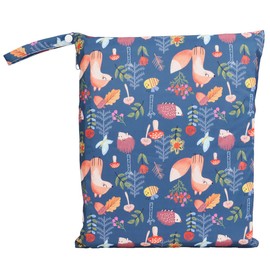 Sigzagor Wet Bag Baby Cloth Diaper Nappy Bag Reusable Washable With Two Zippered Pockets (Fox Hedgehog)
