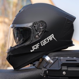 JQF Gear Motorcycle Full Face Dual Visor Helmets for Adults Street Bike Racing Motorbike Helmet A8 DOT Approved (Matte Black, L)