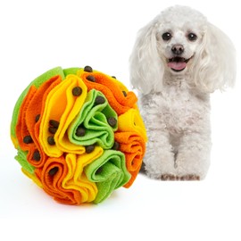 Larimuer Snuffle Ball, Puzzle Sniffing Dog Toy for Training, Stress Relief, Enrichment - Treat Ball, Machine Washable (15cm, Yellow, Orange, Green)