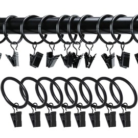 Paquete de 100 anillos de cortina con clips, anillos de clip de ventana, ganchos de cortina negros para colgar cortinas de cortina, lazos, 1.5 pulgadas de diámetro, se adapta a barras de hasta 1.2