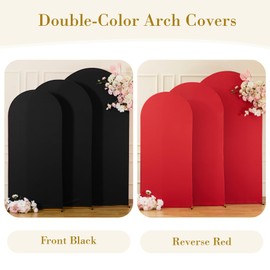 Black and Red Arch Backdrop Cover Set of 3-6ft, 6.6ft, 7.2ft Arch Covers Stretchy Backdrop Spandex Birthday Party Arch Stand Covers for Baby Shower Wedding Bridal Shower Photo Background Decorations