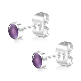 BLISI Amethyst Stud EarringsTitanium 4mm Natural Purple Gemstone Hypoallergenic Healing Crystal for Sensitive Ears 20G Dainty Women's Jewelry