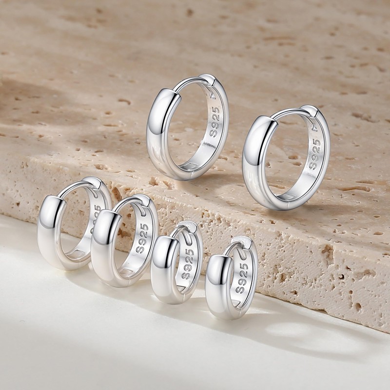 FIMHUT 925 Sterling Silver Thick Small Huggie Hoops Earrings For
